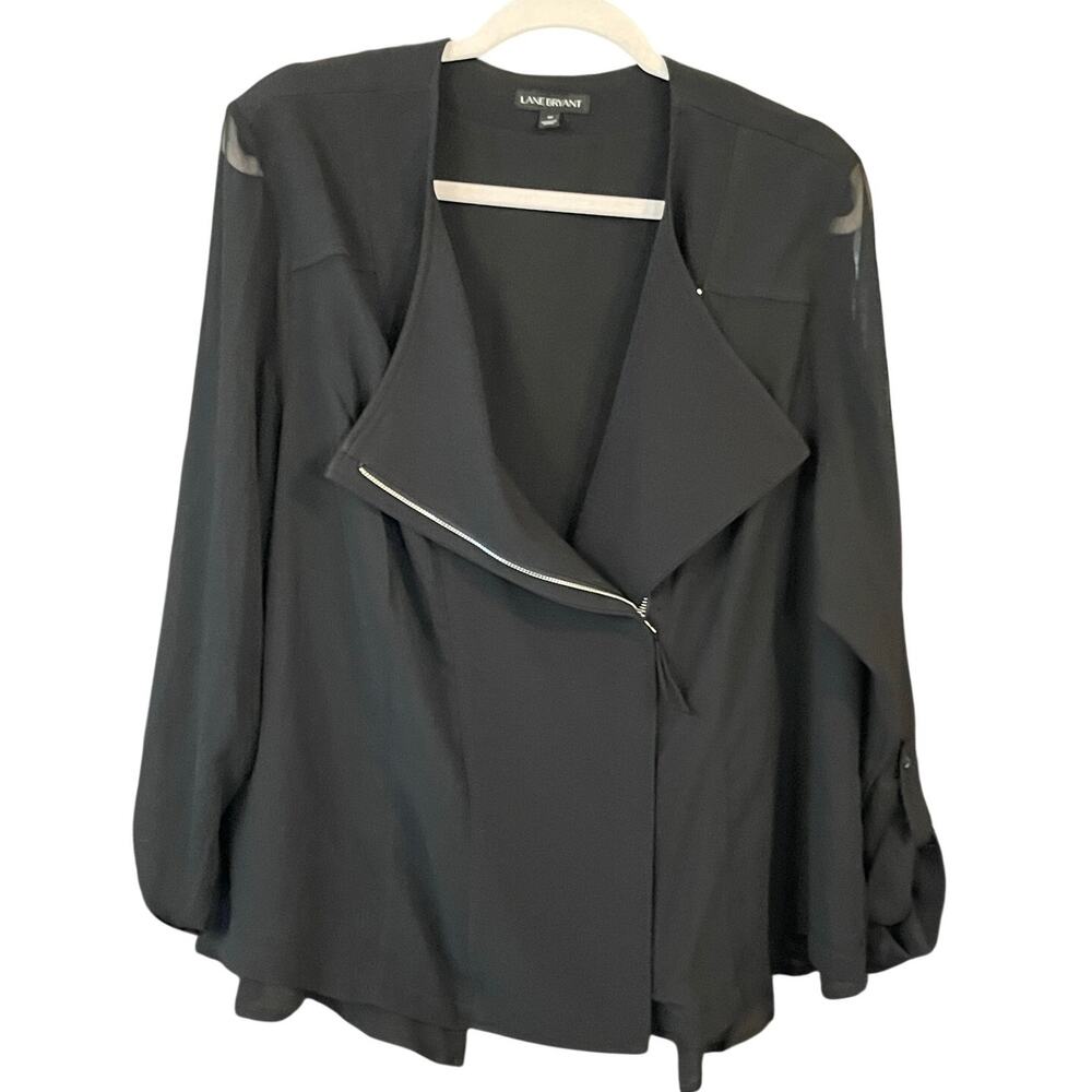 Lane Bryant Lightweight Black Moto Blazer with Sheer Sleeves EUC 20W